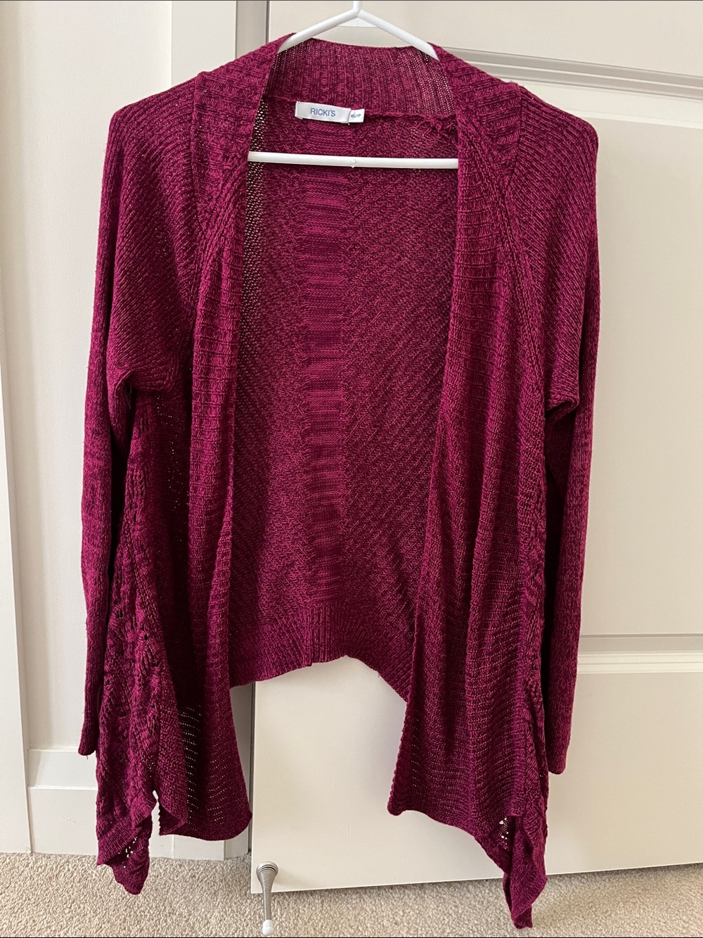 Ricki's Open Drape Wine-Red Knit Cardigan